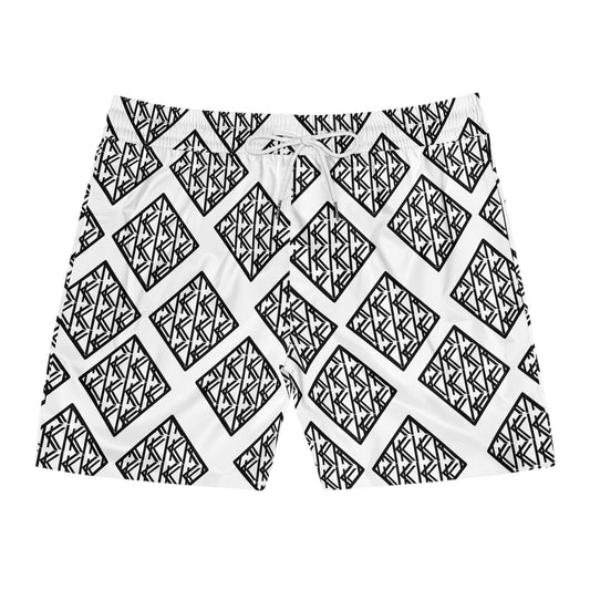 Stylish Men's Mid-Length Swim Shorts - Modern Black and White Geometric Pattern